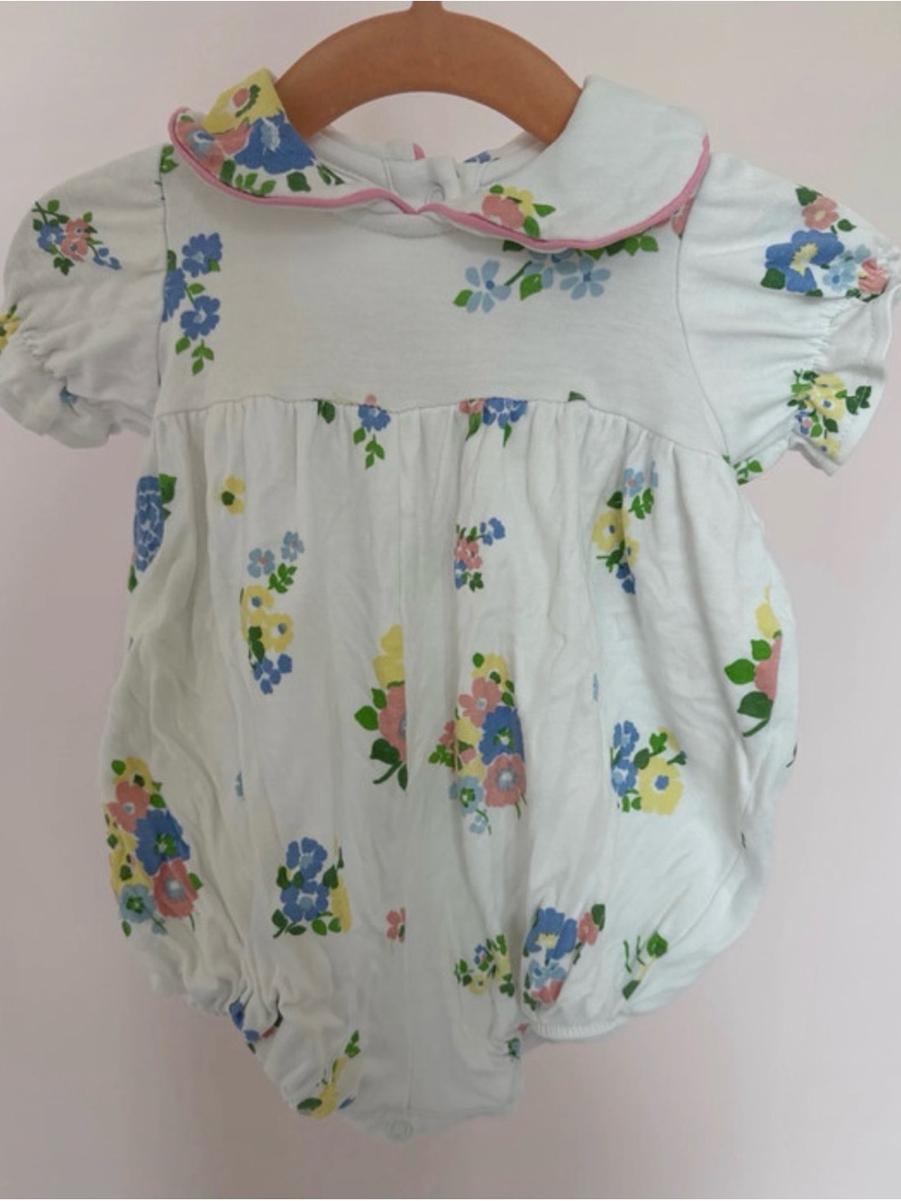 Baby Floral Bubble Romper - White with Blue & Yellow Flowers